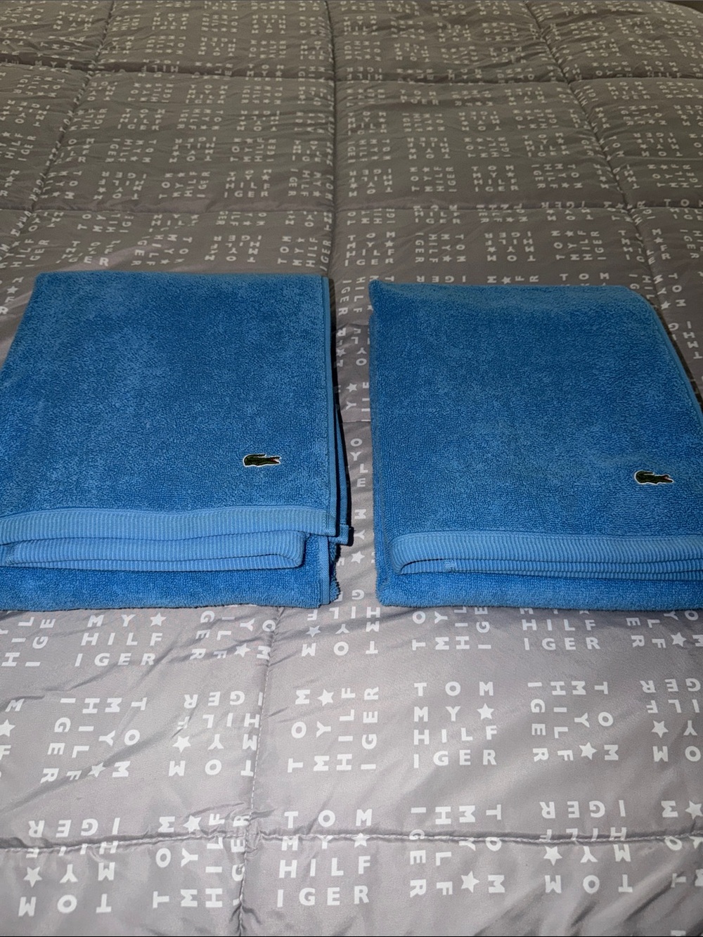 Lacoste Royal Blue Cotton Towel Pair with Crocodile Logo
